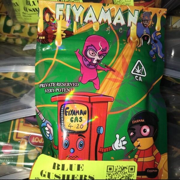 Fiyaman Carts Blue Gushers explode with fruity flavor, smooth vapor, rich potency, vibrant aroma, sleek design, calming effects, and premium
