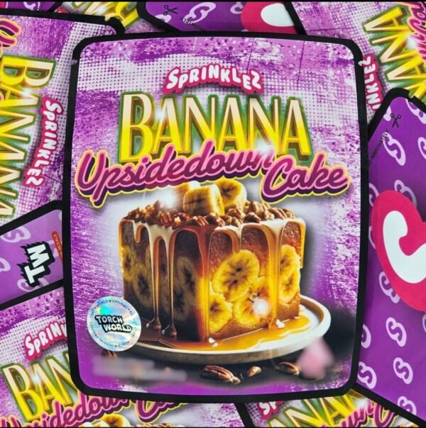 Banana Upsidedown Cake offers sweet, fruity aroma, smooth smoke, relaxing effects, dessert-like flavor, uplifting high, and a mellow, euphoric experience.