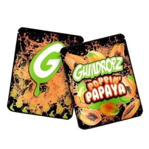 Gumdropz Poppin Papaya delivers tropical sweetness, juicy flavor, smooth texture, uplifting effects, balanced onset, vibrant aroma, relaxing finish.