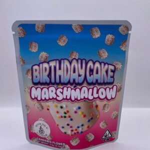 Birthdaycake Marshmallow delivers a sweet, creamy flavor with hints of vanilla and gas, offering euphoric relaxation, mental clarity, and