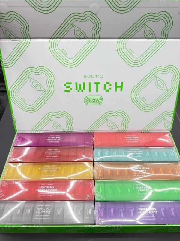Sleek, durable metal design with dual-flavor switch, glowing LED tip, and rechargeable battery—BUY BOUTIQ SWITCH GLOW V4 DISPOSABLE VAPE ONLINE