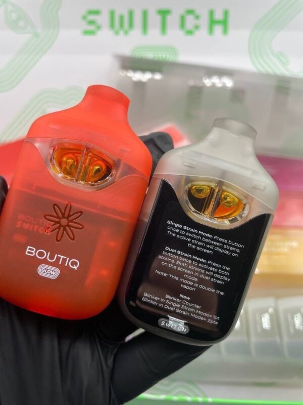 Sleek, durable metal design with dual-flavor switch, glowing LED tip, and rechargeable battery—BUY BOUTIQ SWITCH GLOW V4 DISPOSABLE VAPE ONLINE