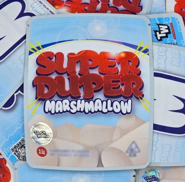 Marshmallow Super Duper is a balanced hybrid cannabis strain (50% indica / 50% sativa) resulting from the cross of Watermelon Zkittles, Mochi