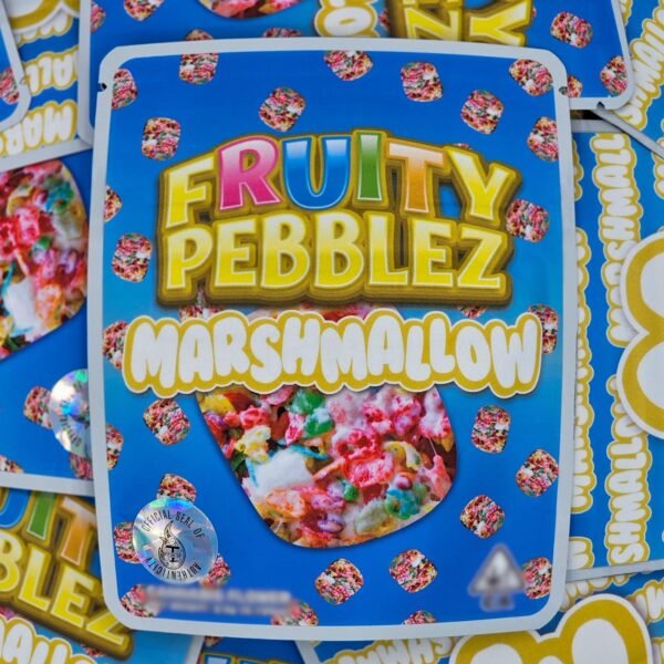 Fruity Pebblez Marshmallow is an indica-dominant hybrid cannabis strain (55% indica / 45% sativa) resulting from the cross of Green Ribbon,