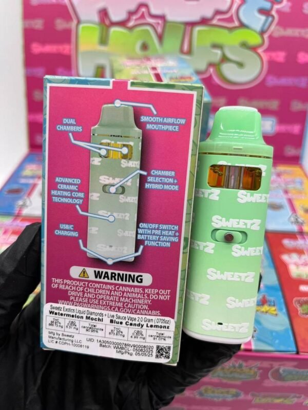BUY SWEETZ 2G DISPOSABLE HALF & HALF is a premium dual-chamber vape pen combining two exotic strains in one sleek, rechargeable device.