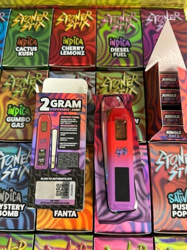 Enjoy Stoner Stix 2G Disposable – a sleek, rechargeable vape with 2 grams of premium distillate, bold flavors, smooth hits, and long-lasting satisfaction.